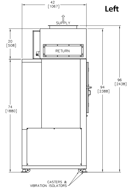 Left view, 800-1,200 CFM Vertical Conditioner